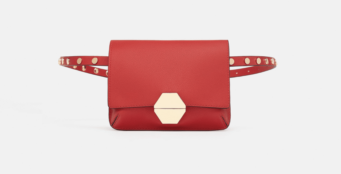 Red belt bag with gold accents
