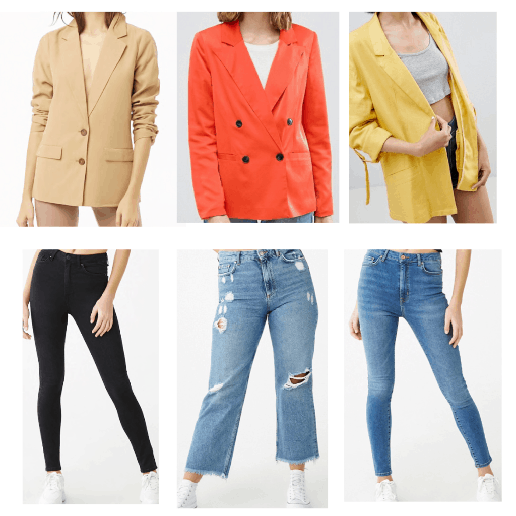 Blazer With Jeans: Tan Blazer, Black jeans, Coral Blazer, Mom Jeans, Mustard Blazer, Skinny Jeans