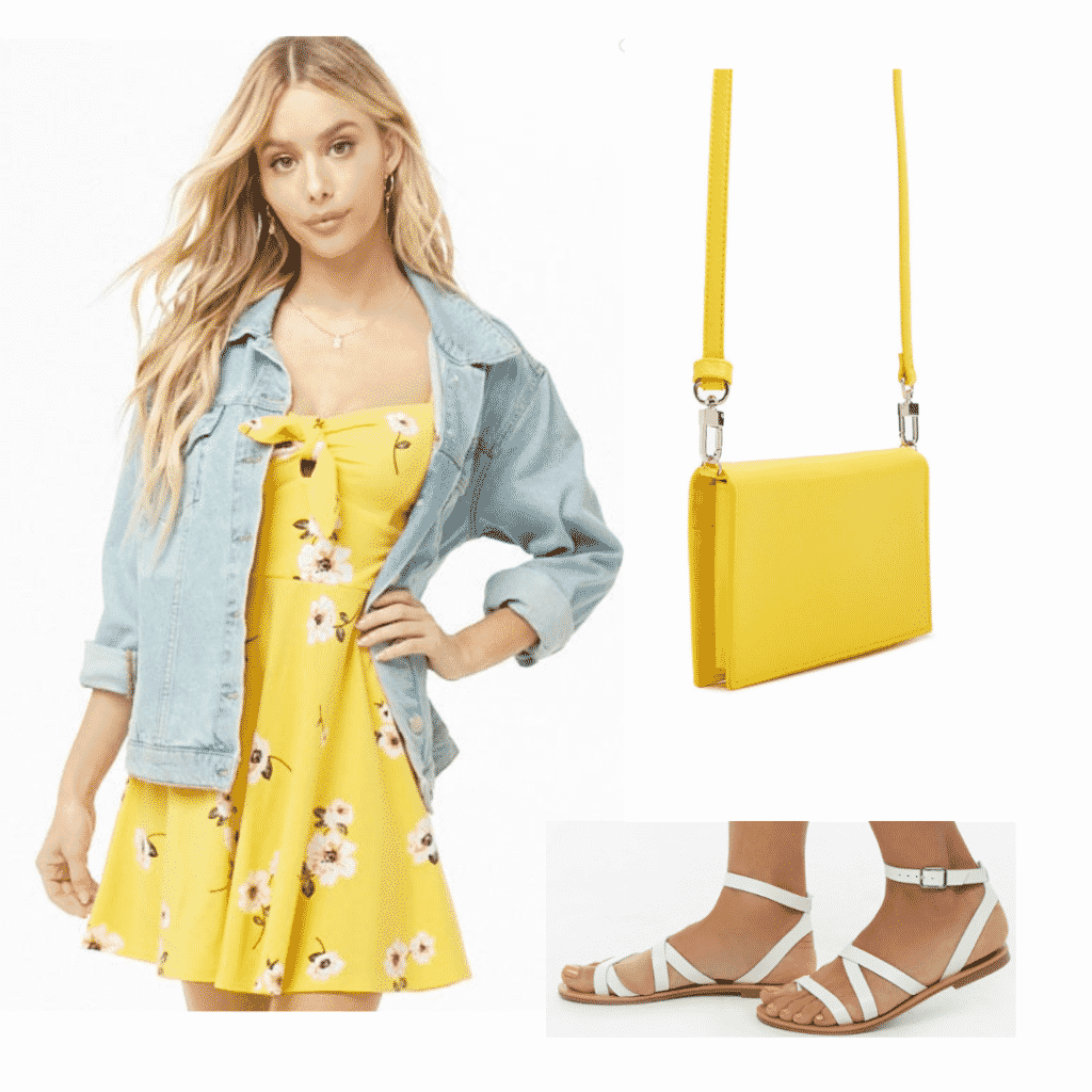 Outfit inspired by DVSN's music: Yellow dress, white sandals, yellow purse