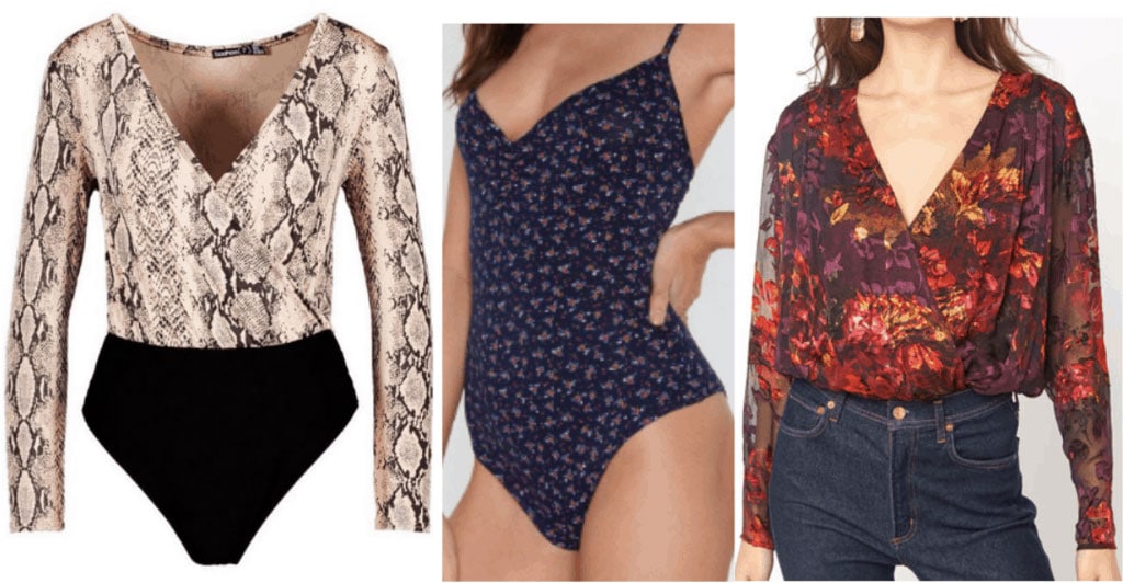Patterned bodysuits -- snake print, floral