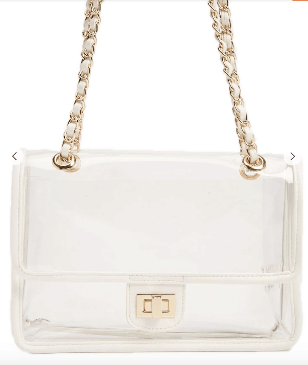 Clear handbag with chain strap - cute spring handbags on a budget