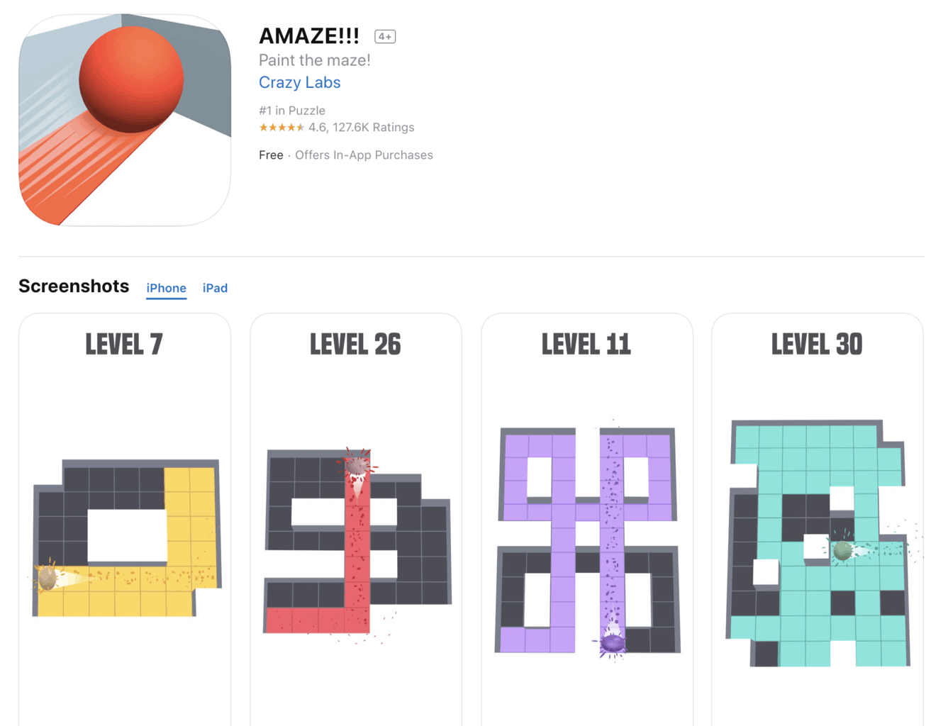 AMAZE!!! game app page on itunes