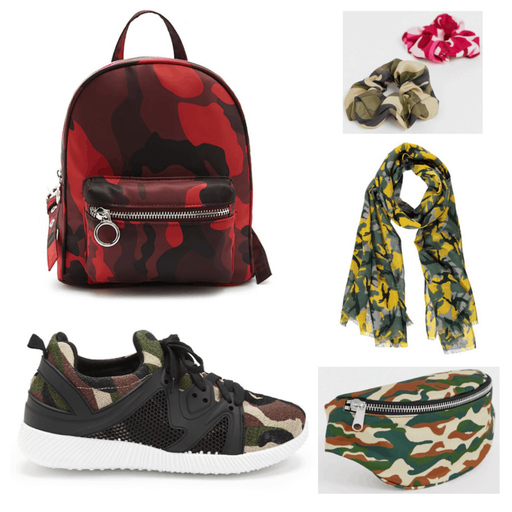 Camo Accessories: Camo Backpack, Camo Shoes, Camo Scrunchies, Camo Scarf, Camo Fanny Pack