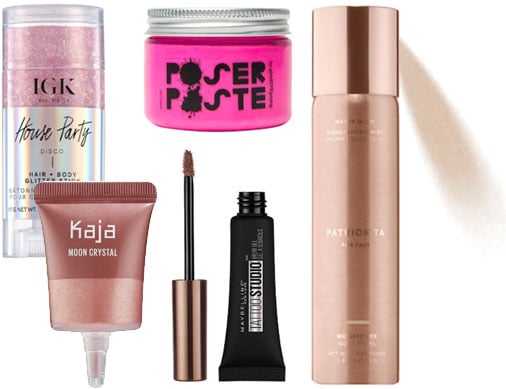 Music festival beauty: New products I'm excited to try this year including body glitter, Kaja moon crystal pigment, Maybelline brow tattoo, Poser Paste hair dye, and Patrick Ta body luminizer