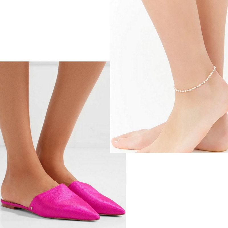 Pearl anklet and neon mules