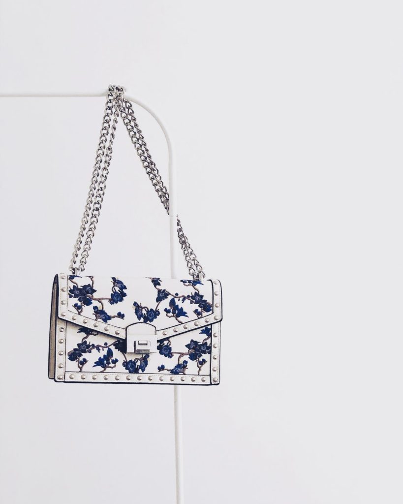 Floral white and navy purse