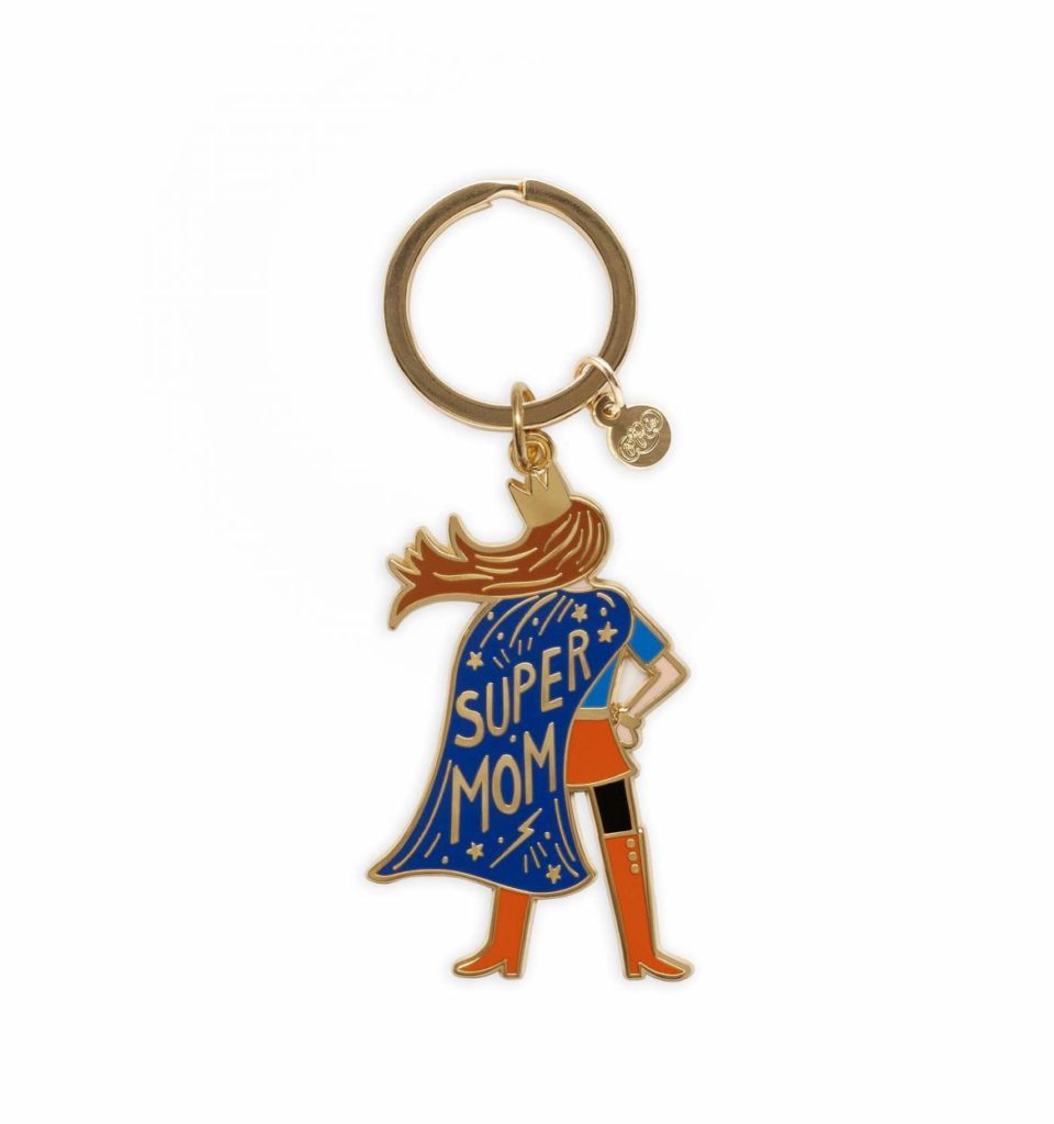 Mother's day gifts: Brass keyring with polished, glossy-finished enamel charm featuring a