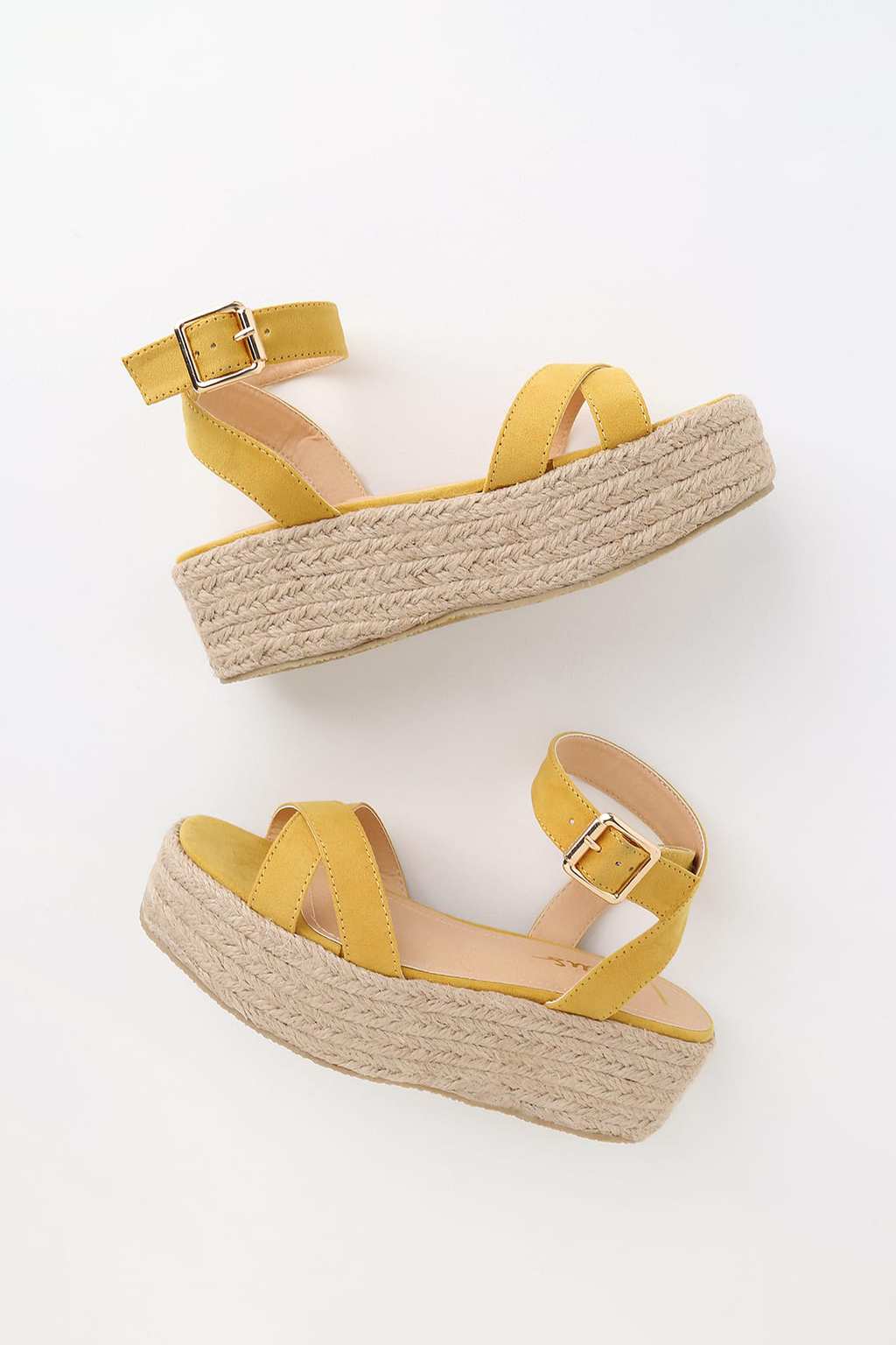 Yellow platform sandals with raffia