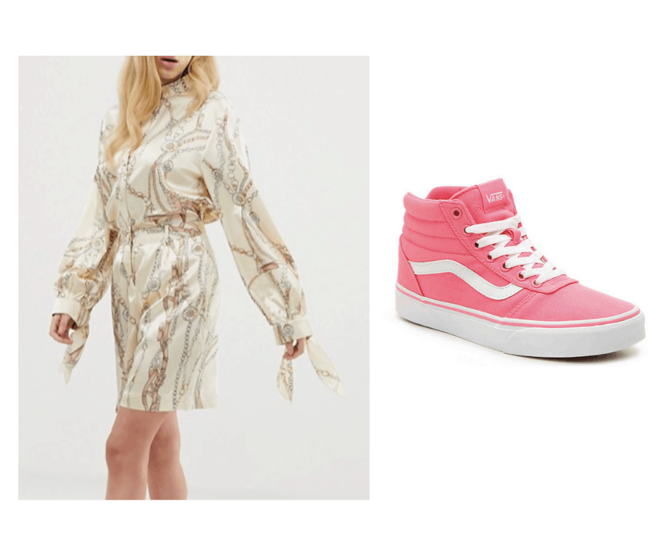 Billie Eilish inspired outfit with printed long sleeve dress and pink high tops