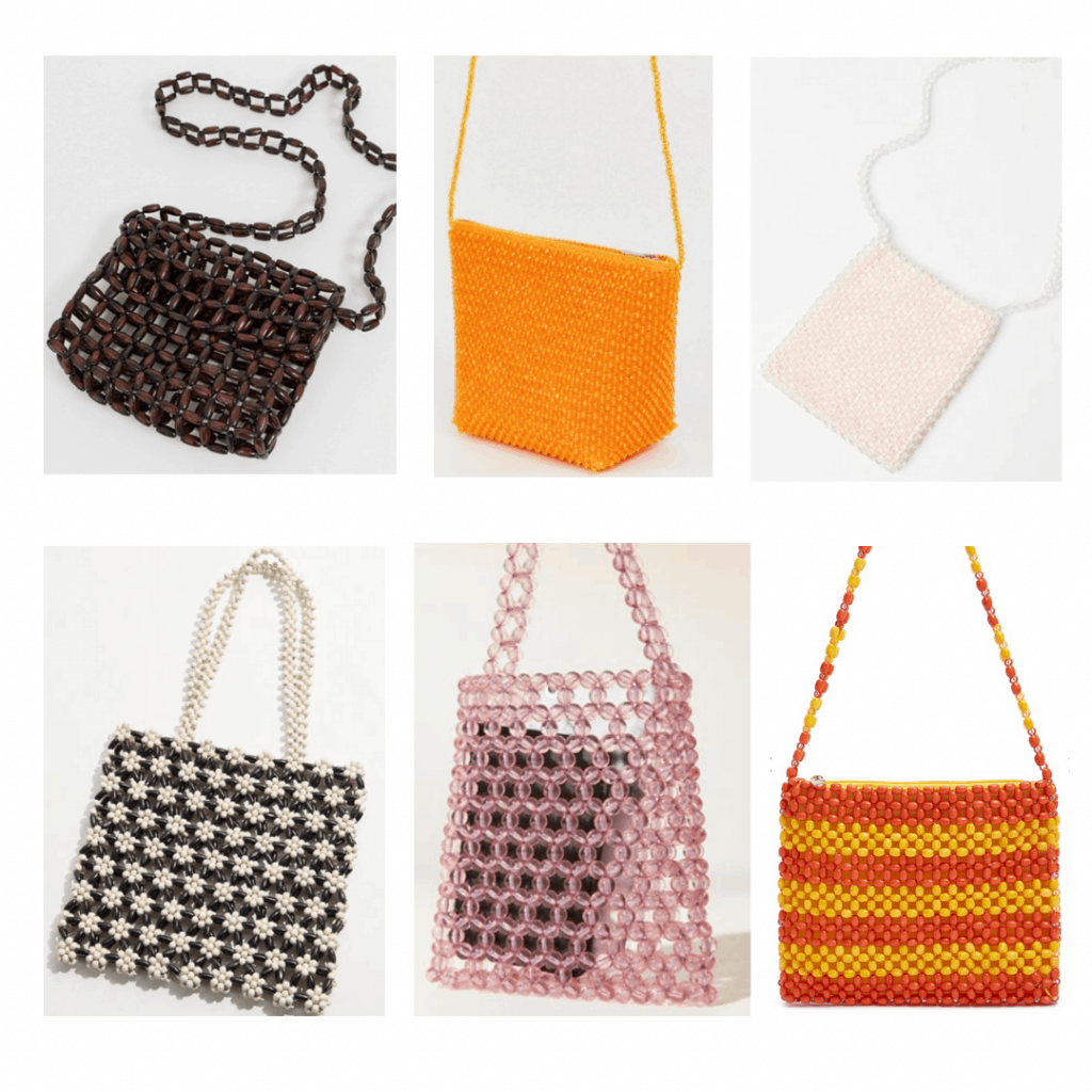 Beaded Bag: brown crossbody, orange crossbody, white crossbody, floral handbag, pink beaded handbag, striped crossbody bag