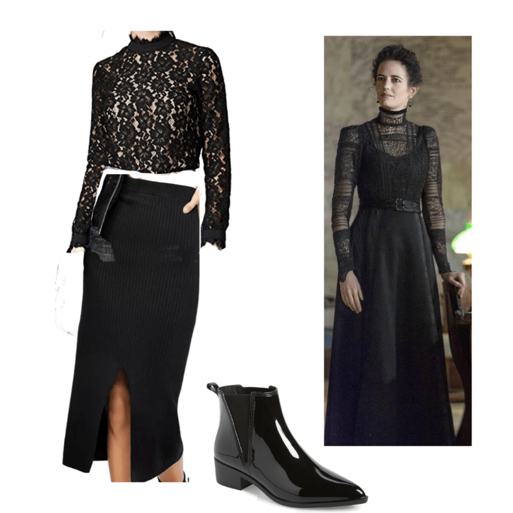 GENRE BREAKDOWN OUTFIT 3: VANESSA PENNY DREADFUL shirt, skirt and booties