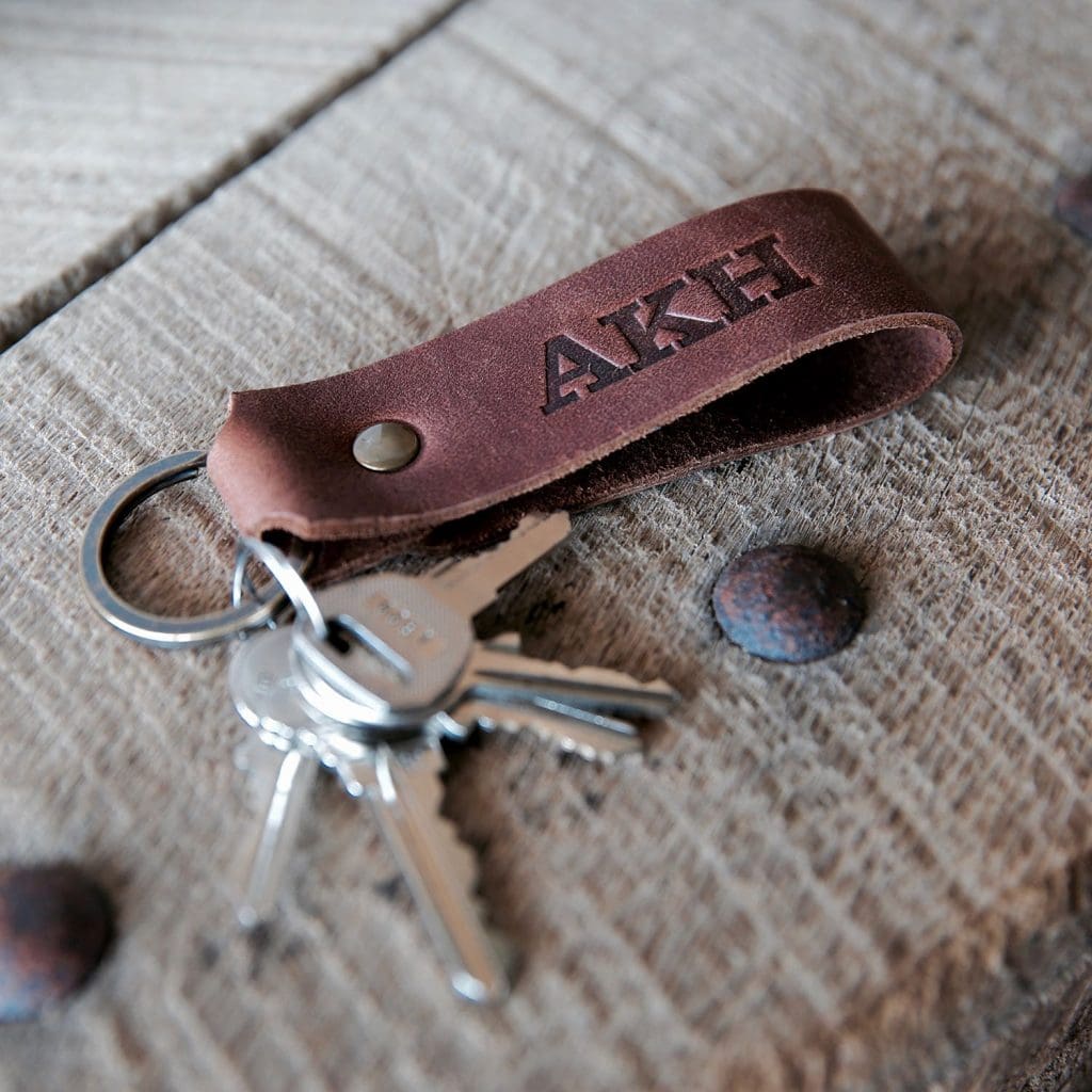 Brown leather key chain with 