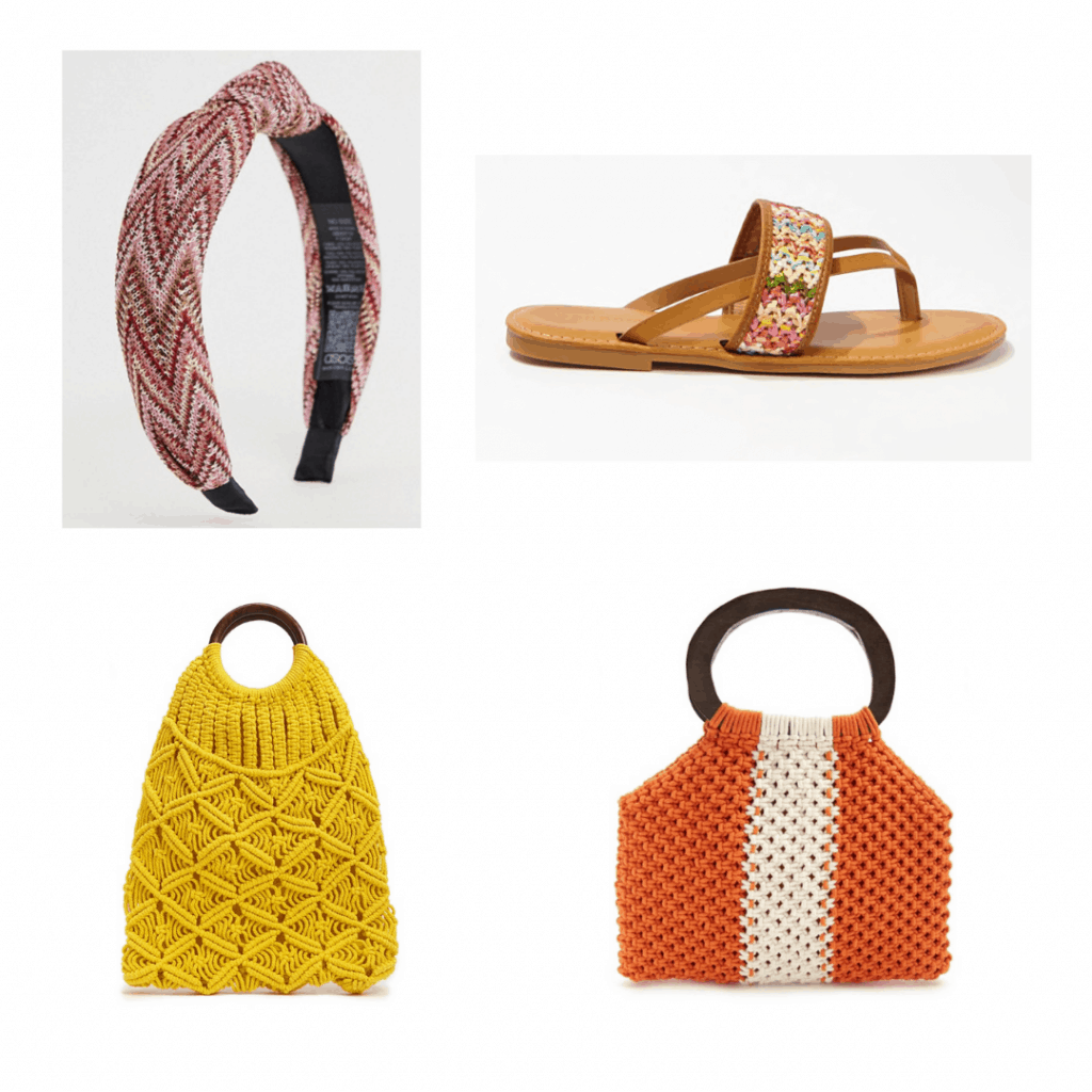 crochet accessories: crochet headband, crochet sandals, crochet toe, crochet handbag