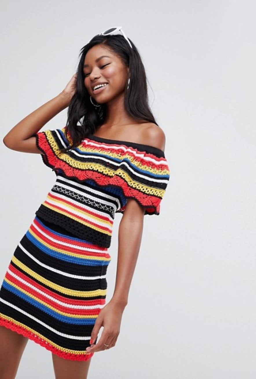 Crochet dress in multicolored stripes