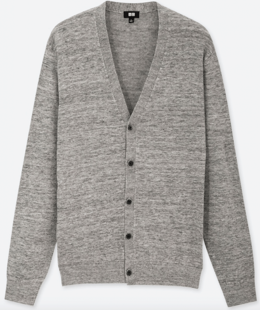 Light heather gray linen-blend deep v-neck cardigan