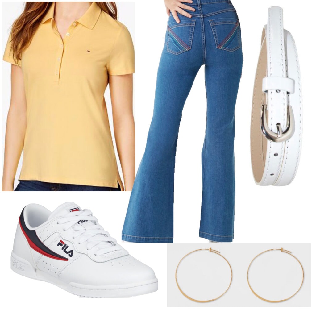 70s Casual: An outfit set featuring a pastel yellow polo shirt