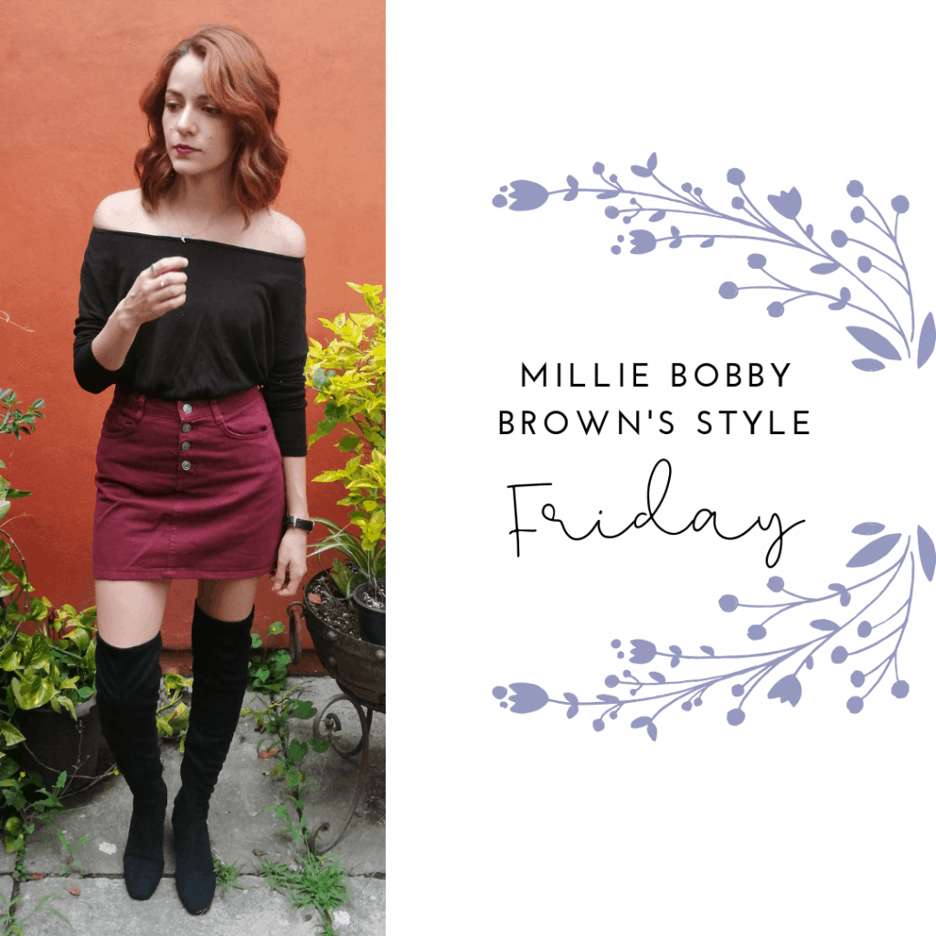 MILLIE Bobby Brown STYLE FRIDAY: SKIRT, SWEATER, BOOTS