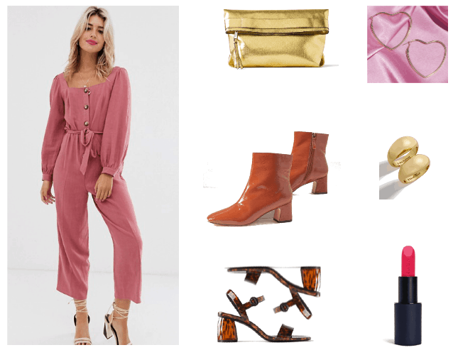 How to Wear Puff Sleeves Outfit #2 with puff sleeve jumpsuit, ankle boots, lipstick