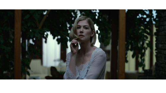 Amy Dunne in Gone Girl wearing a sheer nightgown