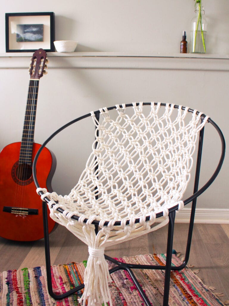 white macrame hoop chair