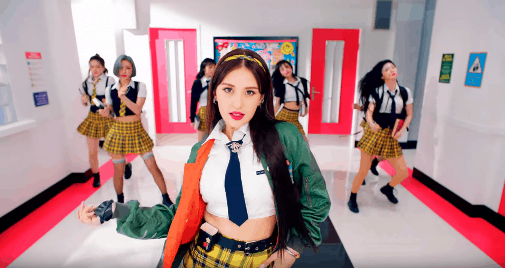 Jeon Somi in schoolgirl outfit