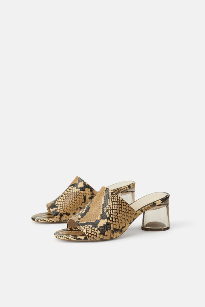 Snakeskin slide mules