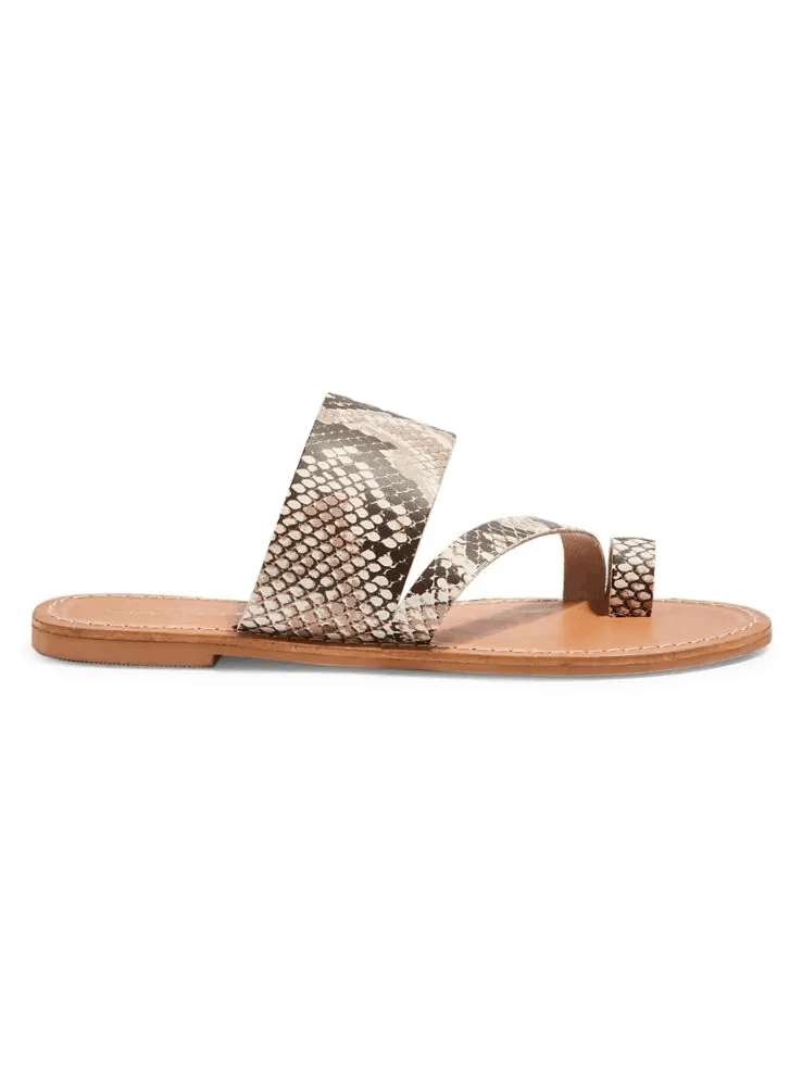 Snakeskin sandals with a toe wrap