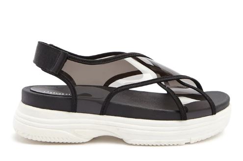 A sport sandal with clear panels