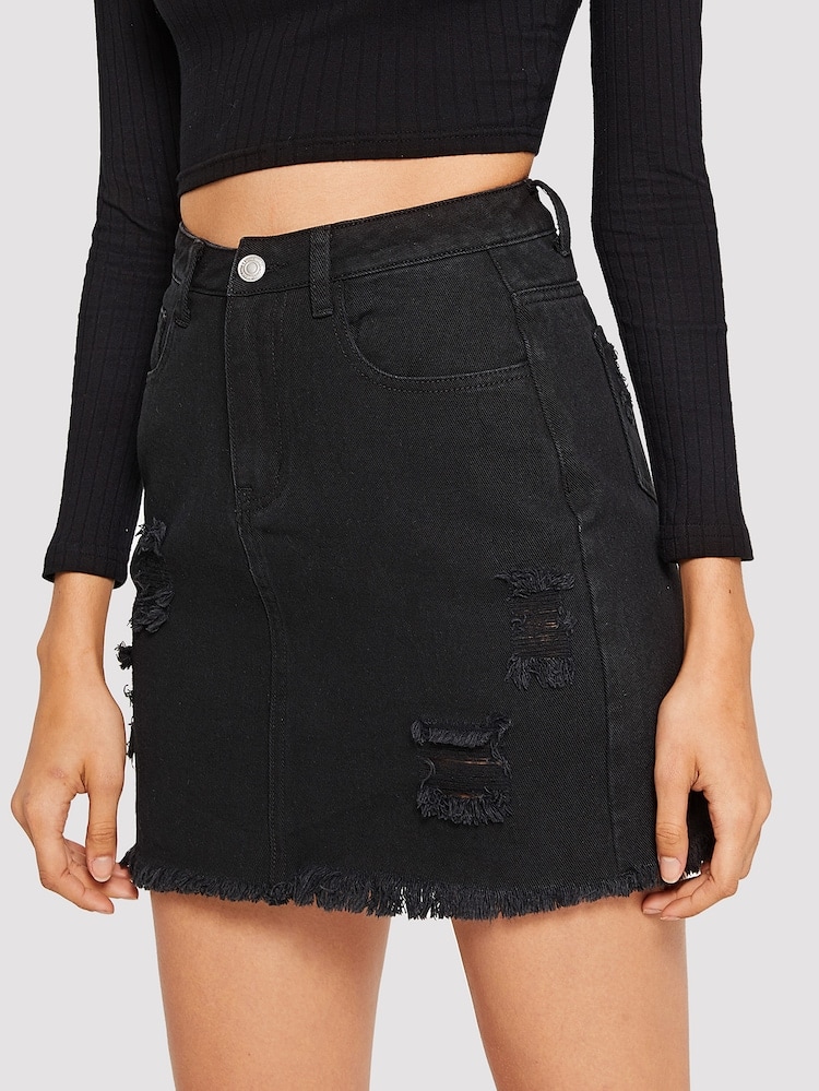 black denim jean skirt