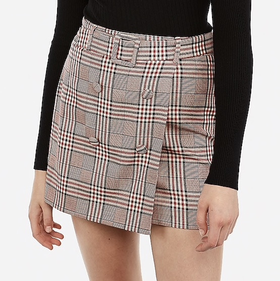 A plaid belted skirt from Express