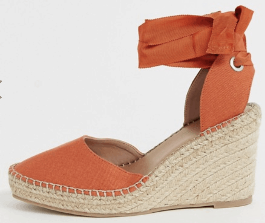 Lace up espadrille wedges in orange -best comfortable heels summer 2019