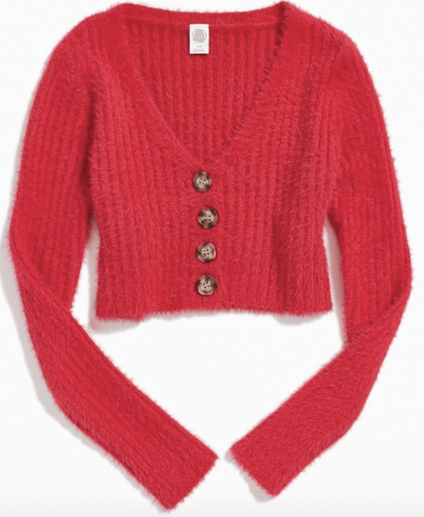 Cropped cardigan in red with tortoiseshell buttons