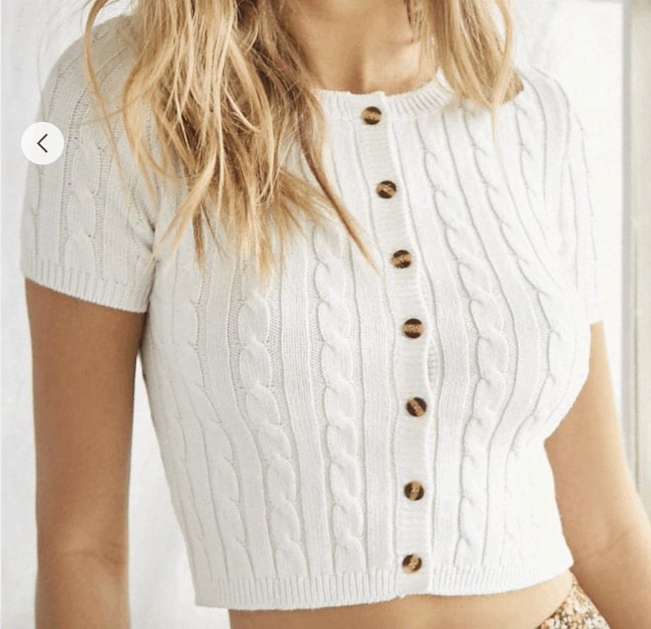 Cable knit button front cropped cardigan