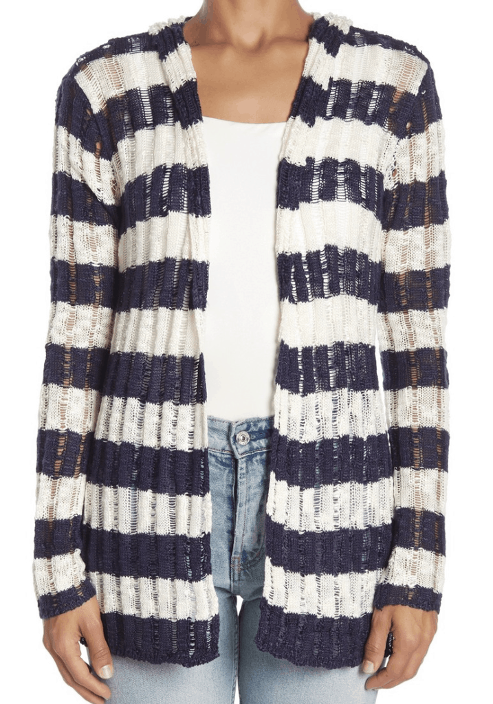 Hooded cardigan in navy and white stripes