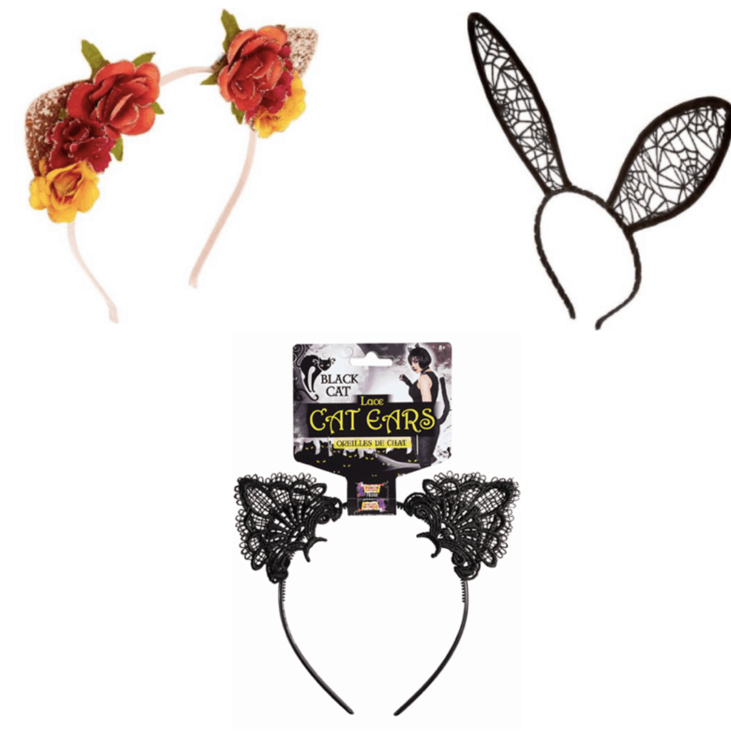 College theme party clothes - Lace bunny ears and lace cat ears and floral cat ears. That you wear as a headband. 