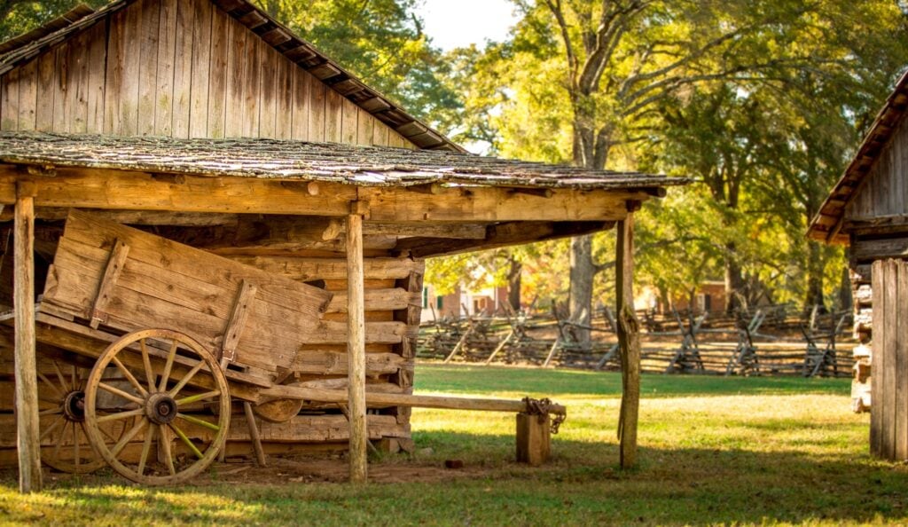 An old barn and a wagon.