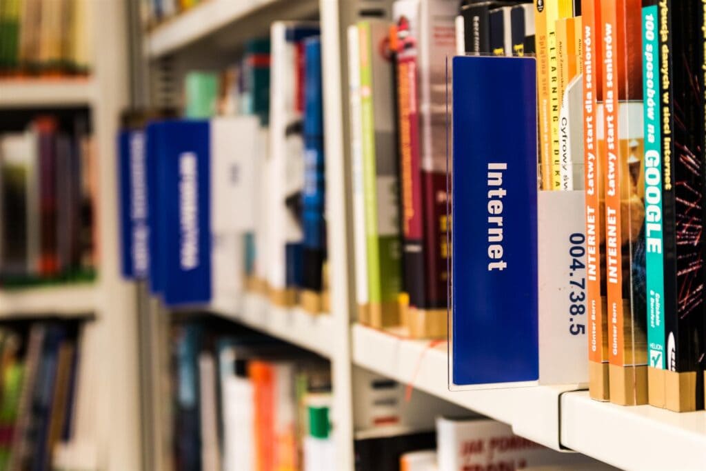 labeled bookshelf