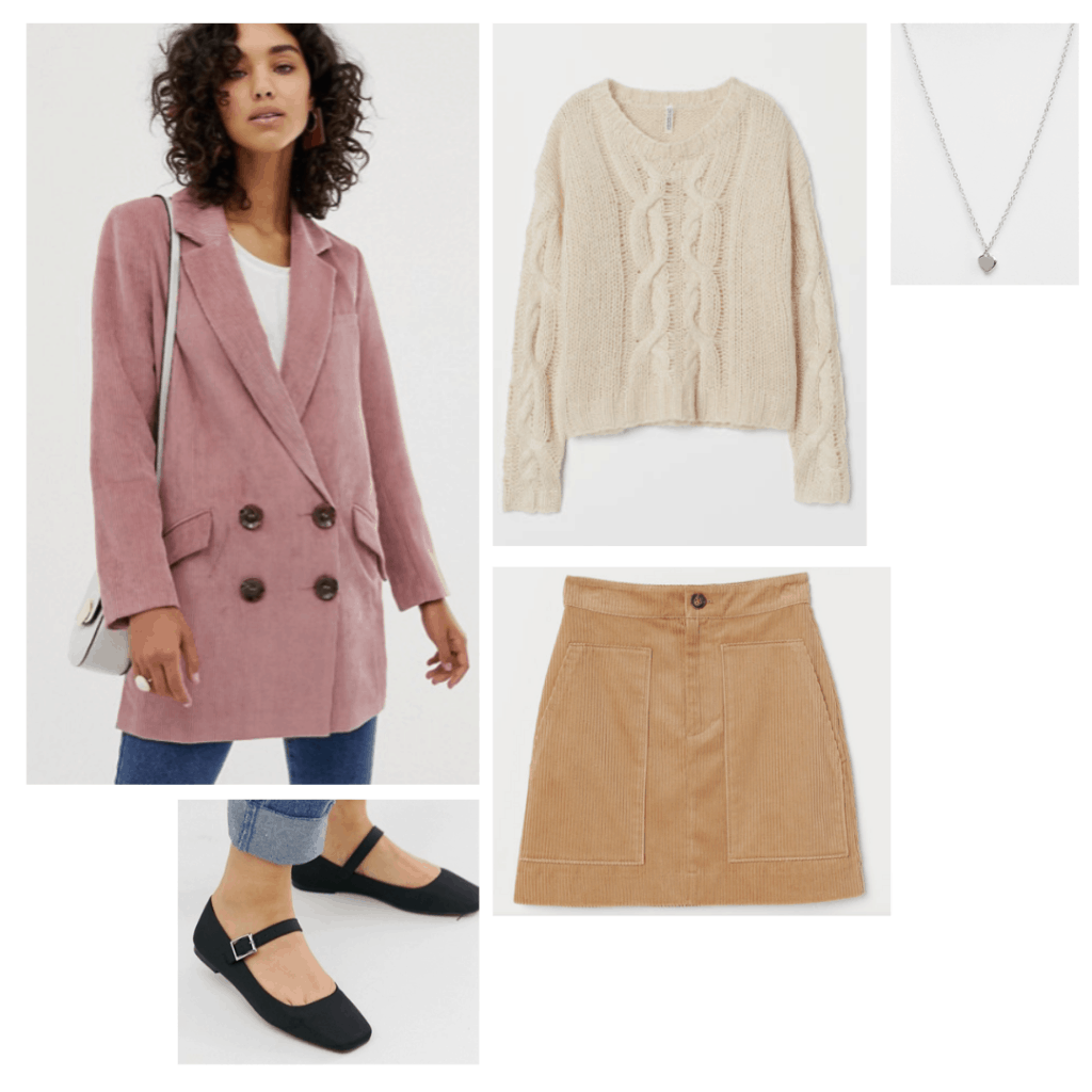 Girl interrupted fashion - Outfit inspired by Daisy's style with pink jacket, knit sweater, corduroy skirt