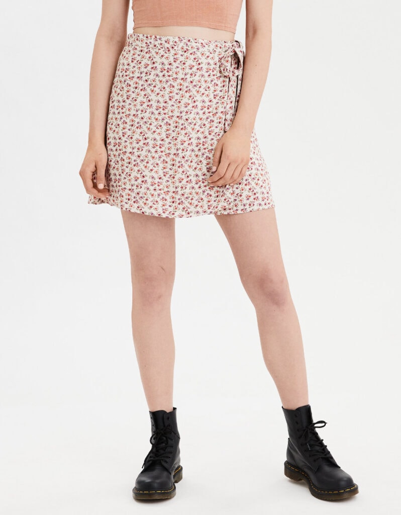 Best fall skirts - cute floral wrap skirt from AEO