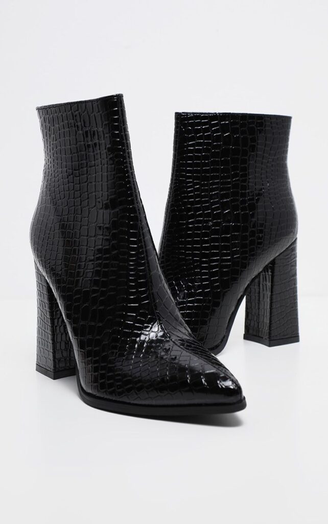 high heel patent leather croc-print bootie from pretty little thing