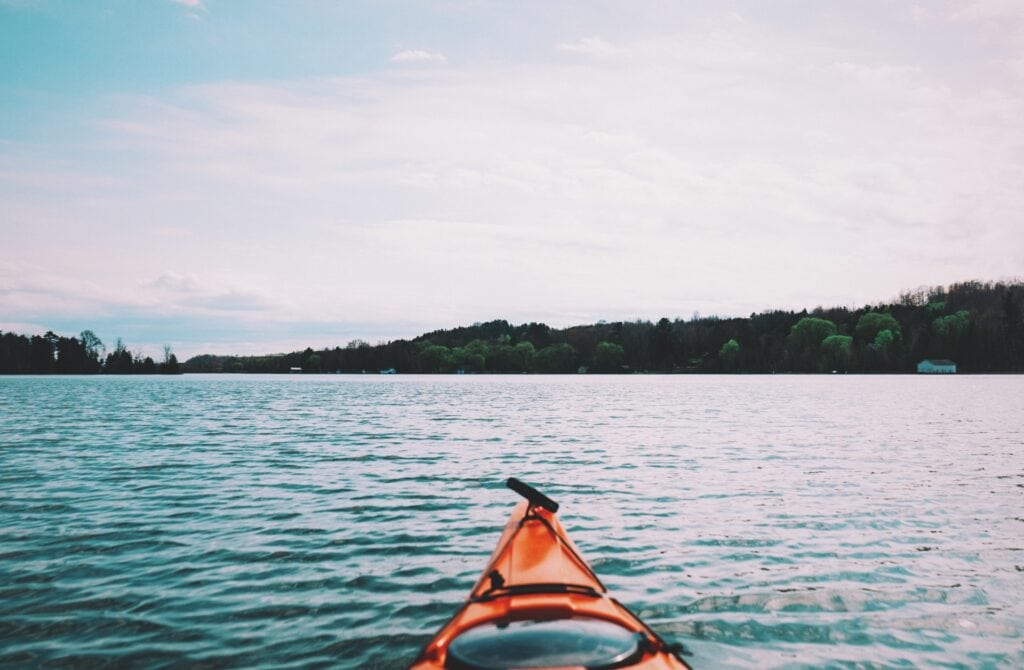 A kayak on a lake.