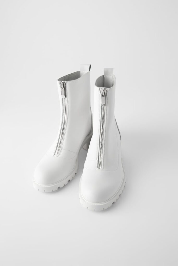 White zip up boots with tread, lug sole, from Zara