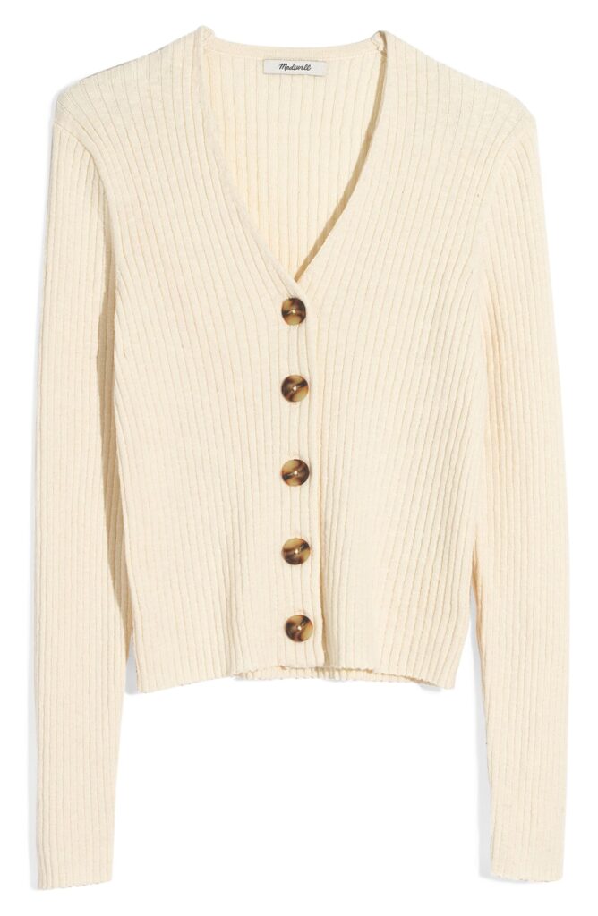 Madewell tortoiseshell button front cardigan in cream