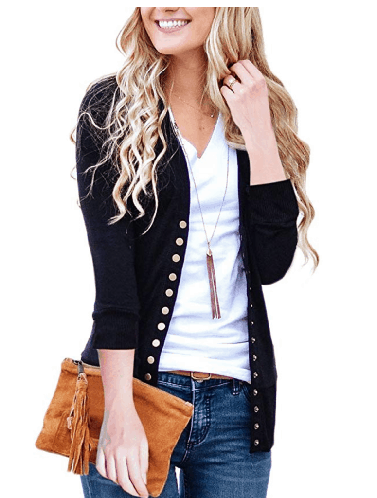 Neona v-neck button cardigan in black - best cardigans for fall