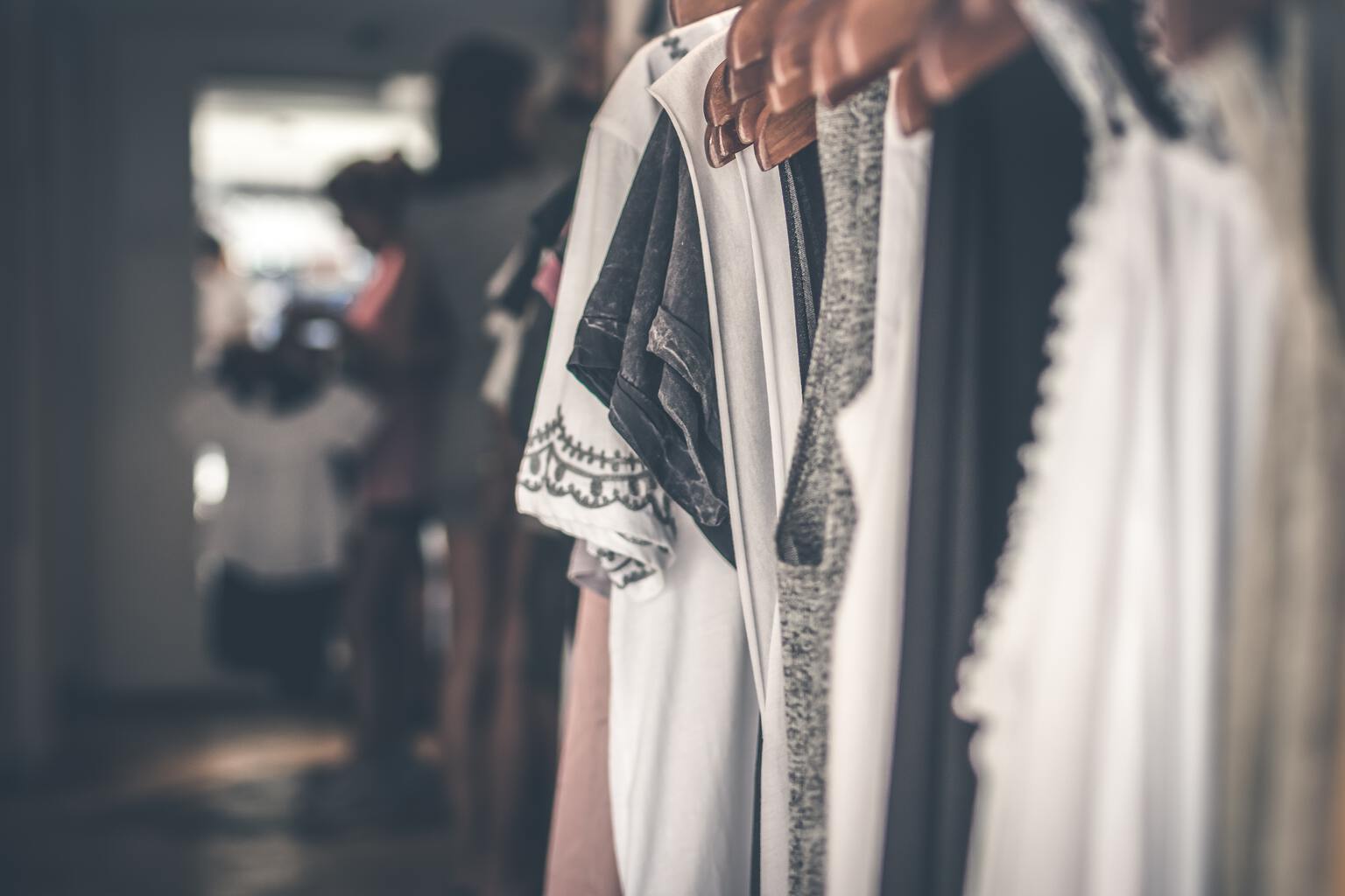 Womens clothing on hangers.