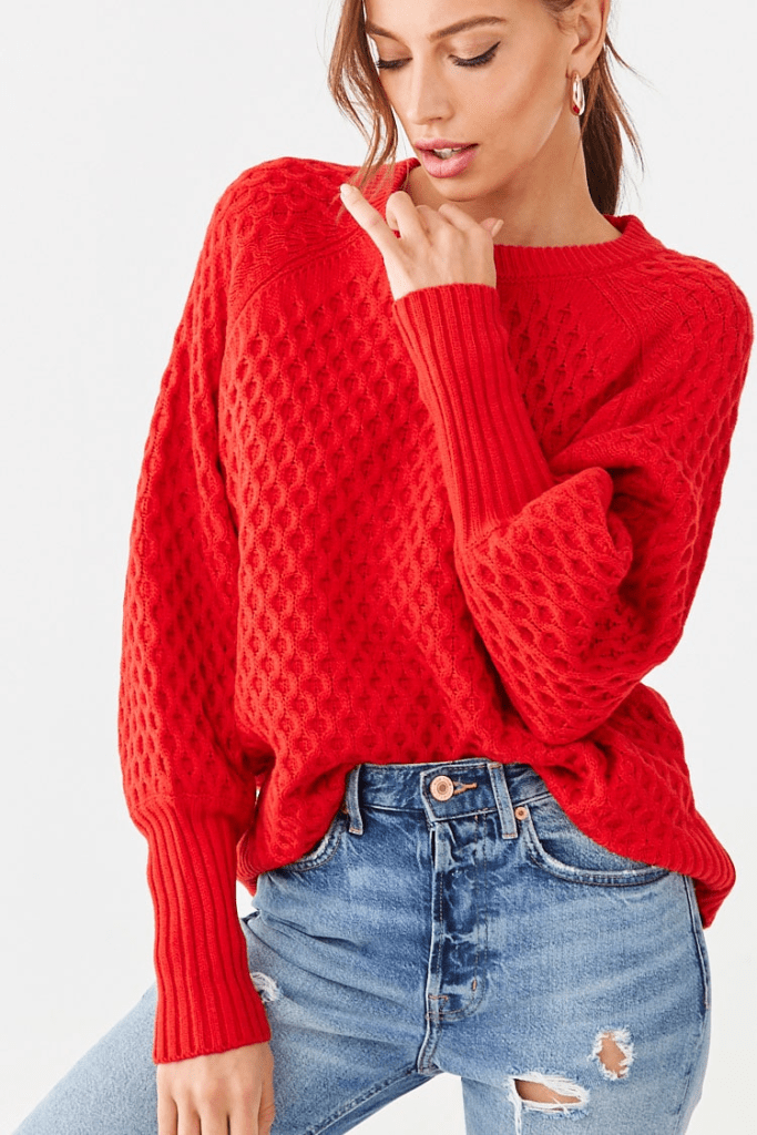 Cute tops for fall 2019 - red waffle sweater