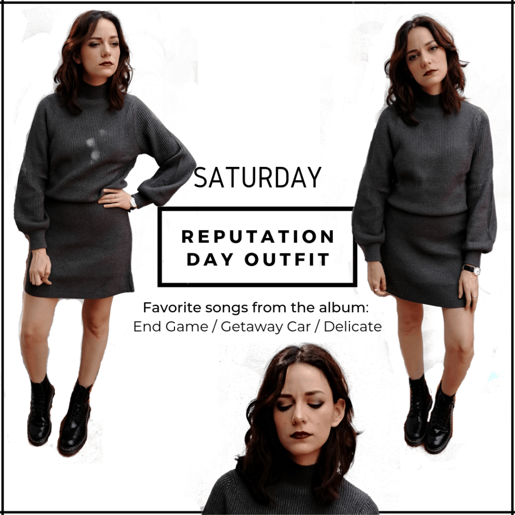 Taylor Swift Rep Outfit: dark grey set, doc martens. - Taylor Swift concert, tour outfit ideas