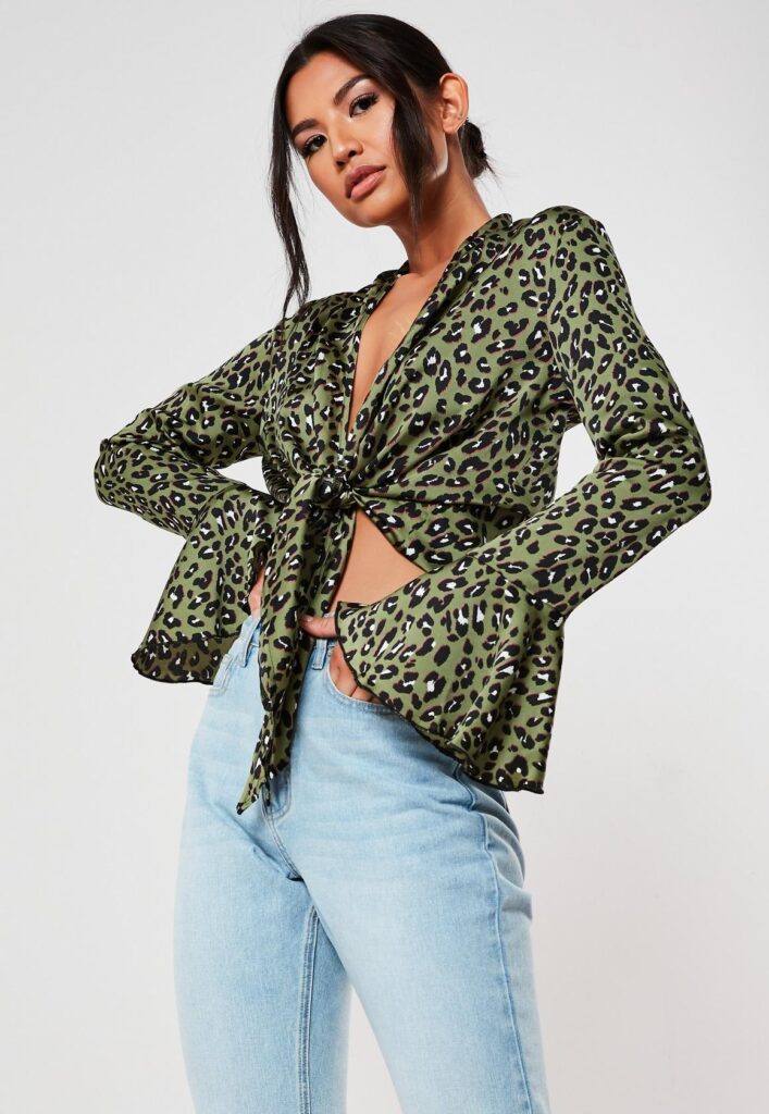 knot front animal print shirt