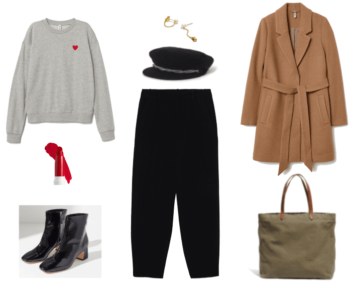 Ask CF : Comment puis-je habiller mon âge ? Tenue #3 avec pull à cœur, pantalon oversize, bottines, manteau portefeuille