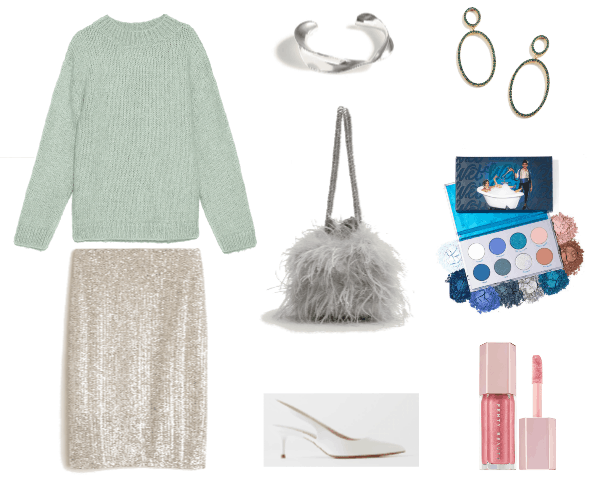 Chiedi a CF: Come sembrare più grande - Outfit #4 con gonna di paillettes, maglione tagliato, borsa con pelliccia, trucco, tacchi a spillo